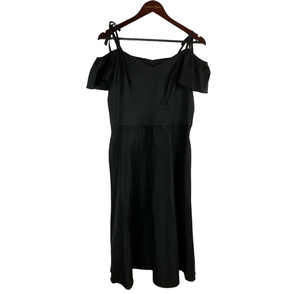 Betsey Johnson Off Shoulder Midi Dress Size 8 Black EUC Tie Strap‎ A-Line LBD